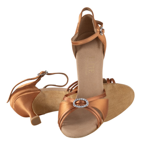 Rummos Damen Tanzschuhe Elite Bella 048 - Material: Satin Dark Tan - Weite: Normal - Absatz: 60R Flare - Größe: EUR 38