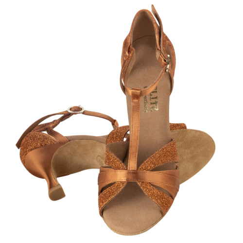 Rummos Damen Tanzschuhe Elite Martina 048/138 - Material: Satin/Glitzer - Farbe: Dark Tan - Weite: Normal - Absatz: 60R Flare - Größe: EUR 37