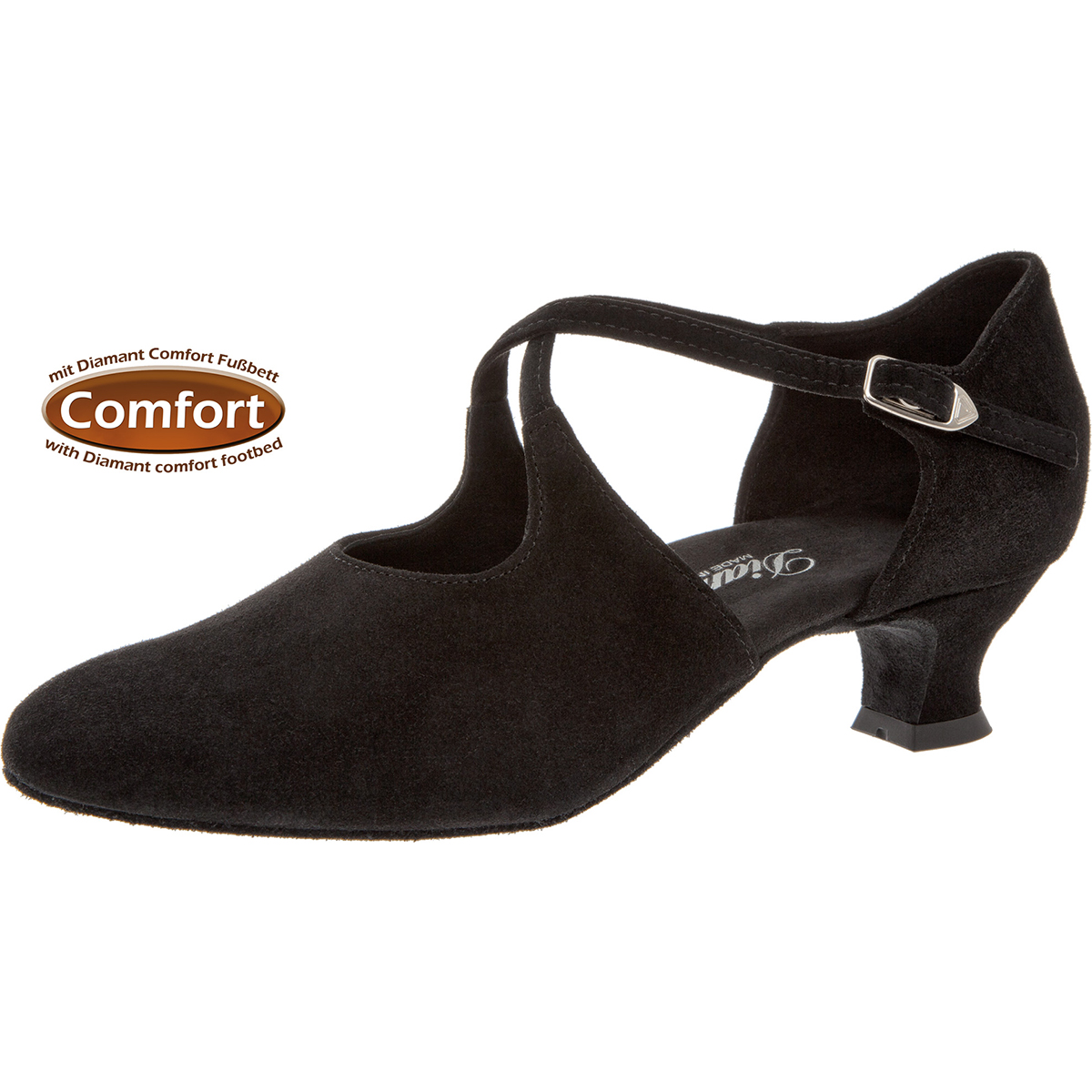 Zapato CRUZADO de baile de salón y latino, con suela de cuero y tacón fino  de 7 cm.